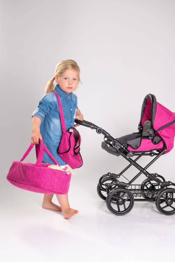Amia Puppenwagen pink/grau melliert