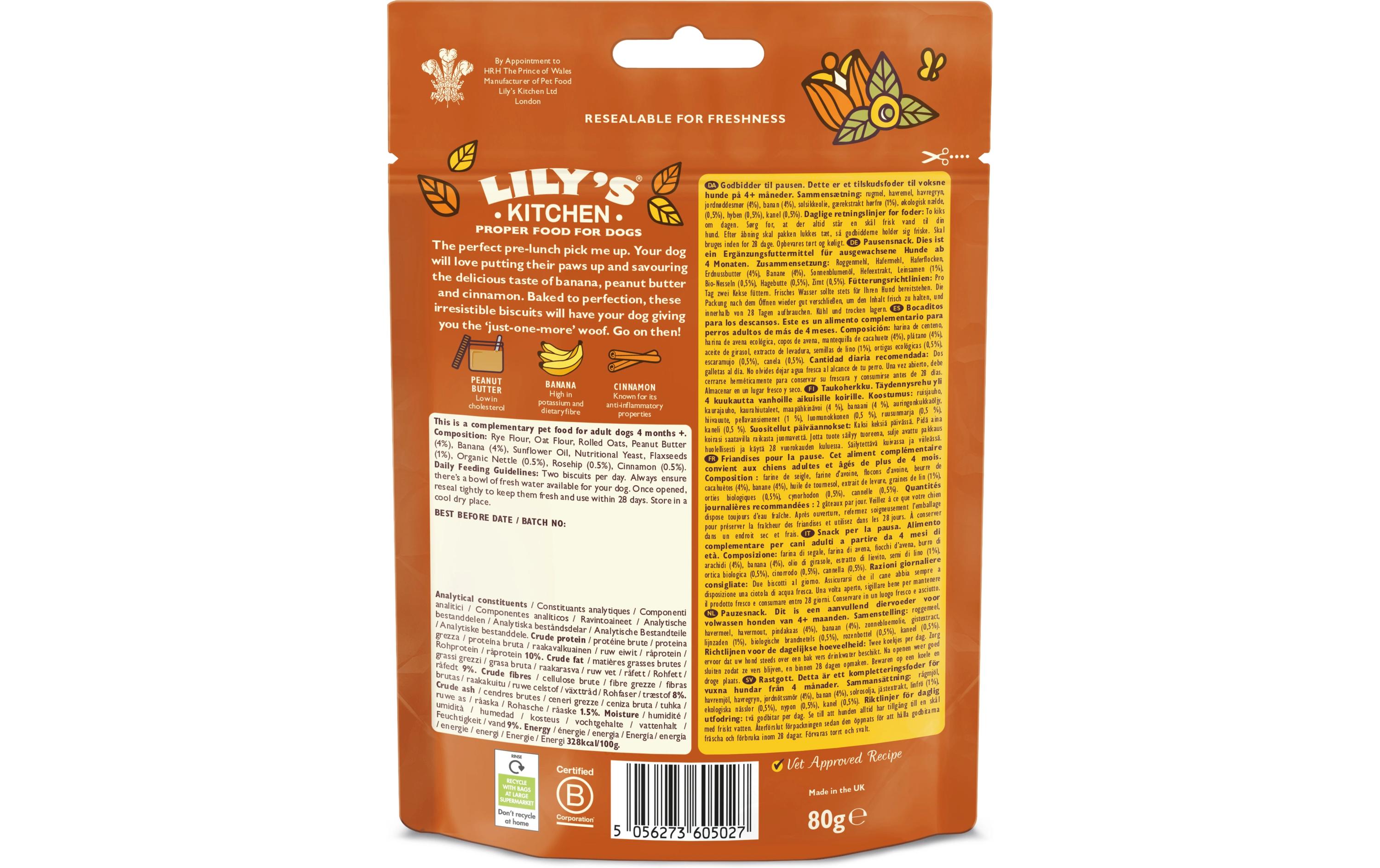 Snack Breaktime Biscuits, Erdnussbutter/Banane, 8 x 80 gHundekeks für kleine und grosse Hunde