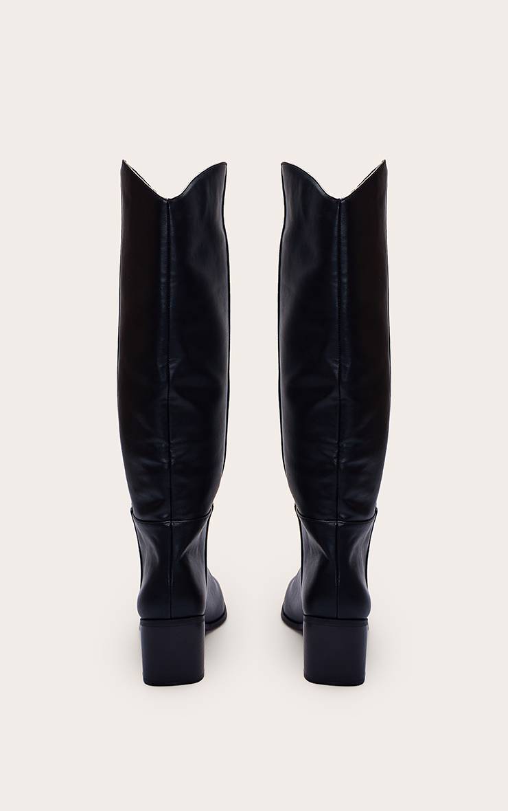 Noir Botte Haute À Talon Bloc En Synthétiquecuir