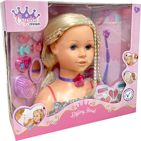 Sminke- og frisørhoved med AC kosmetik og hårpynt - blond