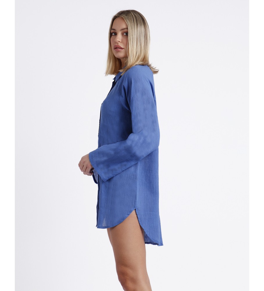 Vestido camisa de praia de manga comprida Admas azul