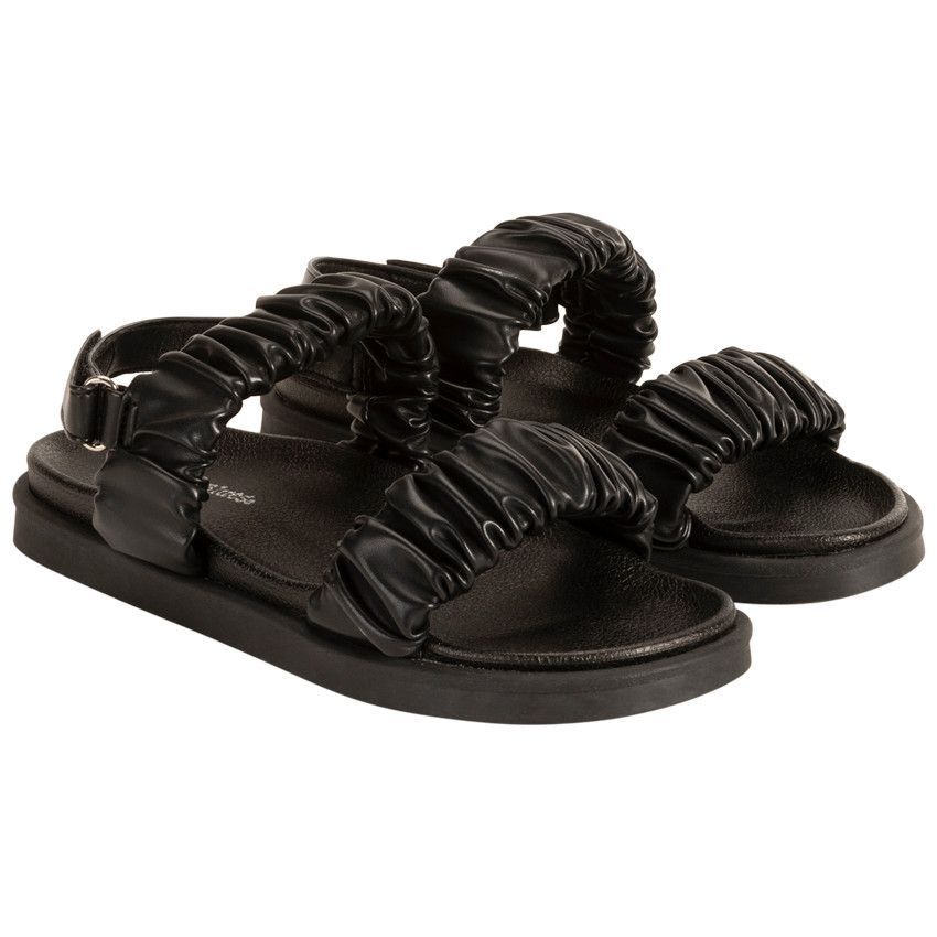 Sandales en simili cuir à grosses brides effet plissé pour fille - Noir