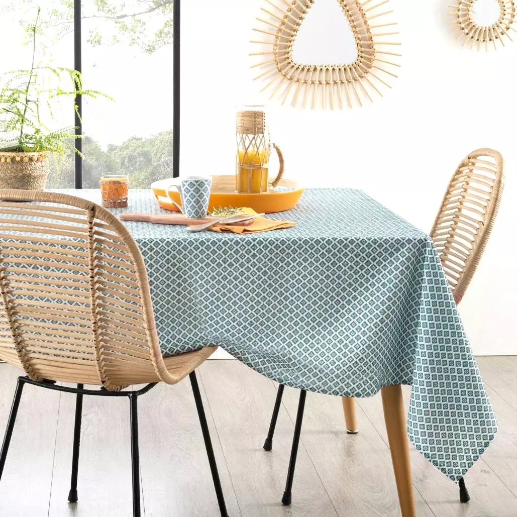 Nappe rectangulaire anti tache (L240 cm) Tikal Bleue