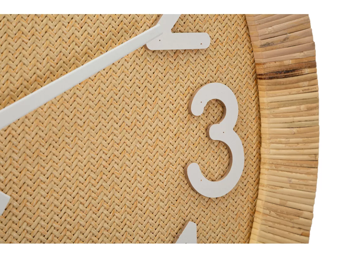 Horloge Murale Rond Boho Plus - Cadre en Rotin et MDF - Ø 60x4,5 cm