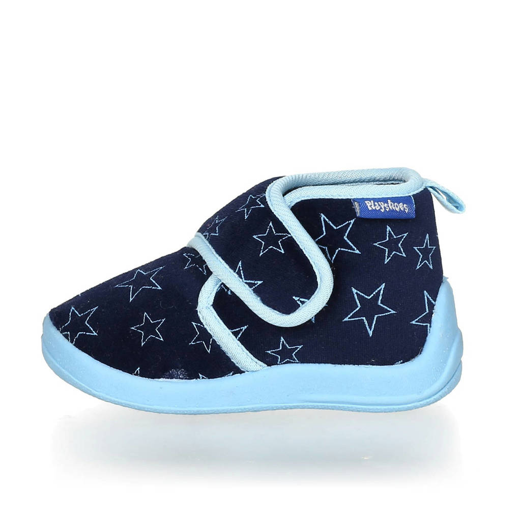 Playshoes pantoffels met sterrendessin Velcro donkerblauw/lichtblauw