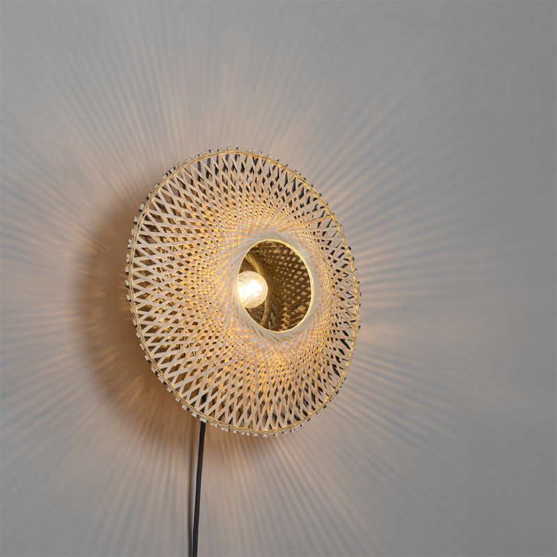 Oosterse wandlamp bamboe 35 cm met stekker - Rina
