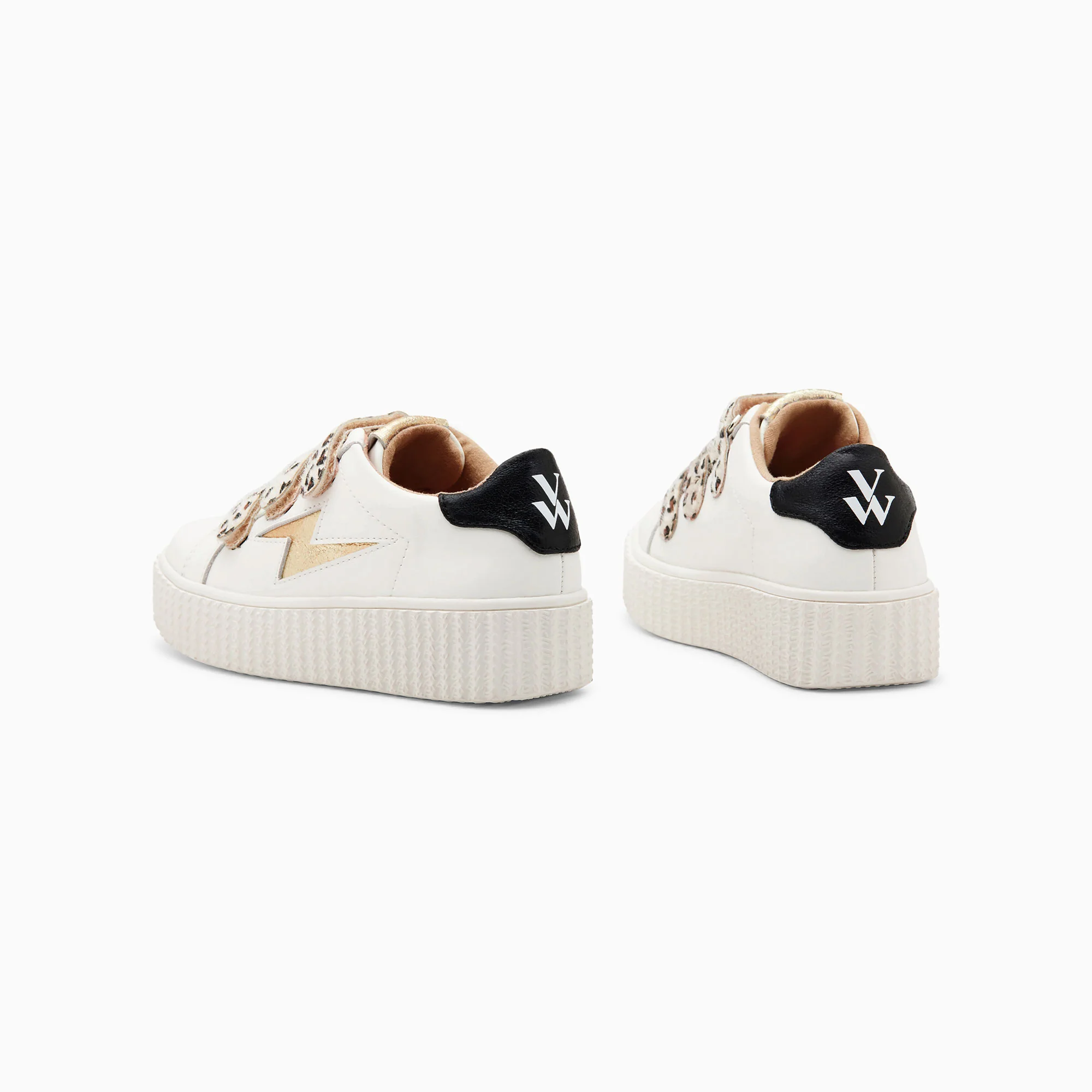Sneakers-Baskets éclair Mini Maggie blanches à scratchs léopard
