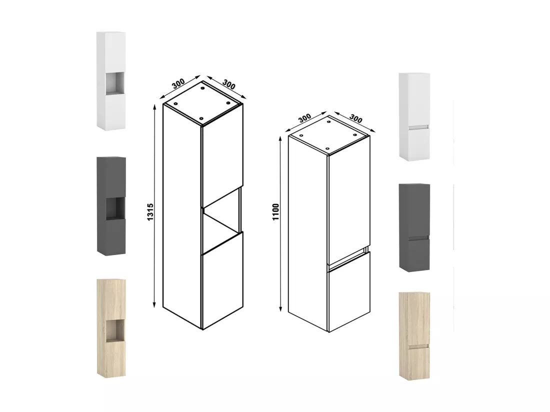 Ensemble meuble Salle de Bain 120cm avec colonne et miroir lumineux 3 couleurs blanc
