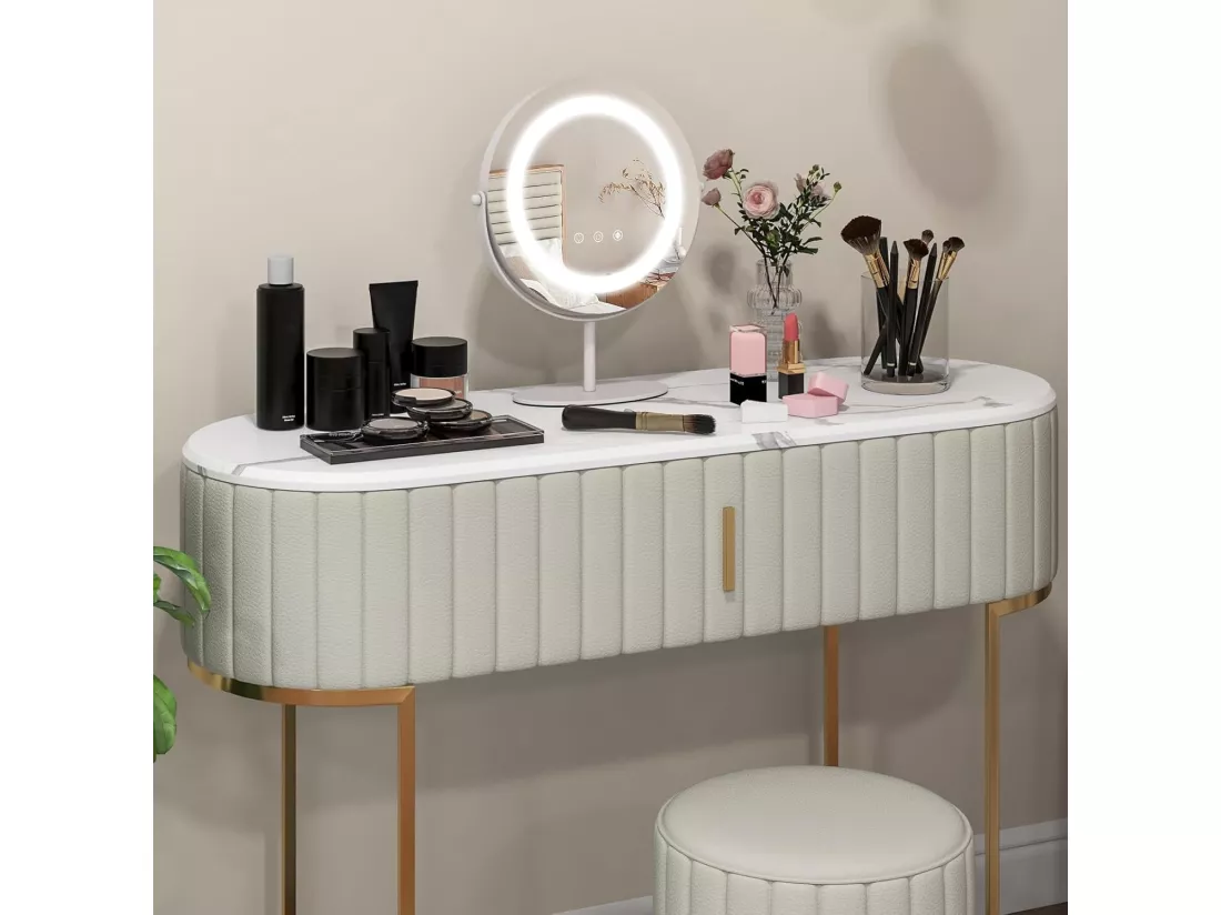Miroir sur pied maquillage, miroir lumineux maquillage ronde dia.25 cm, 3 éclairages