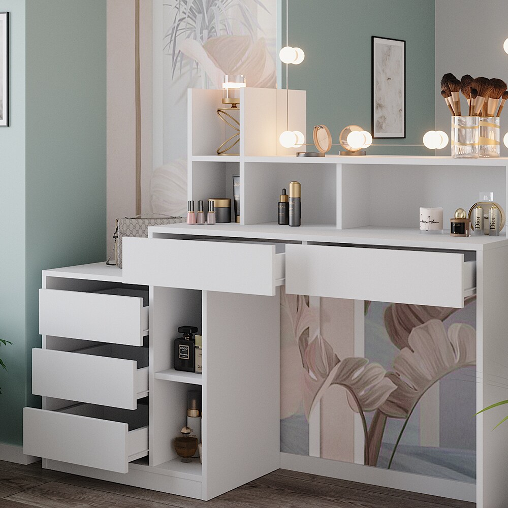 Vicco Schminktisch Anja 139,8 x 115 cm Weiß Spiegel LED modern Frisiertisch