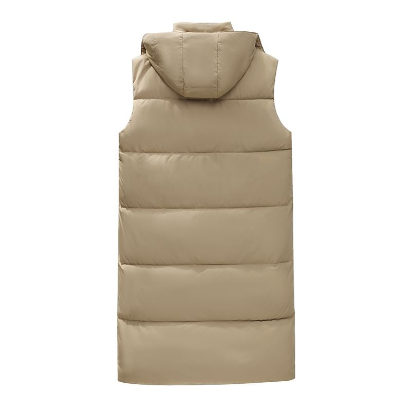 Quolove - Effen lang gewatteerd vest met capuchon