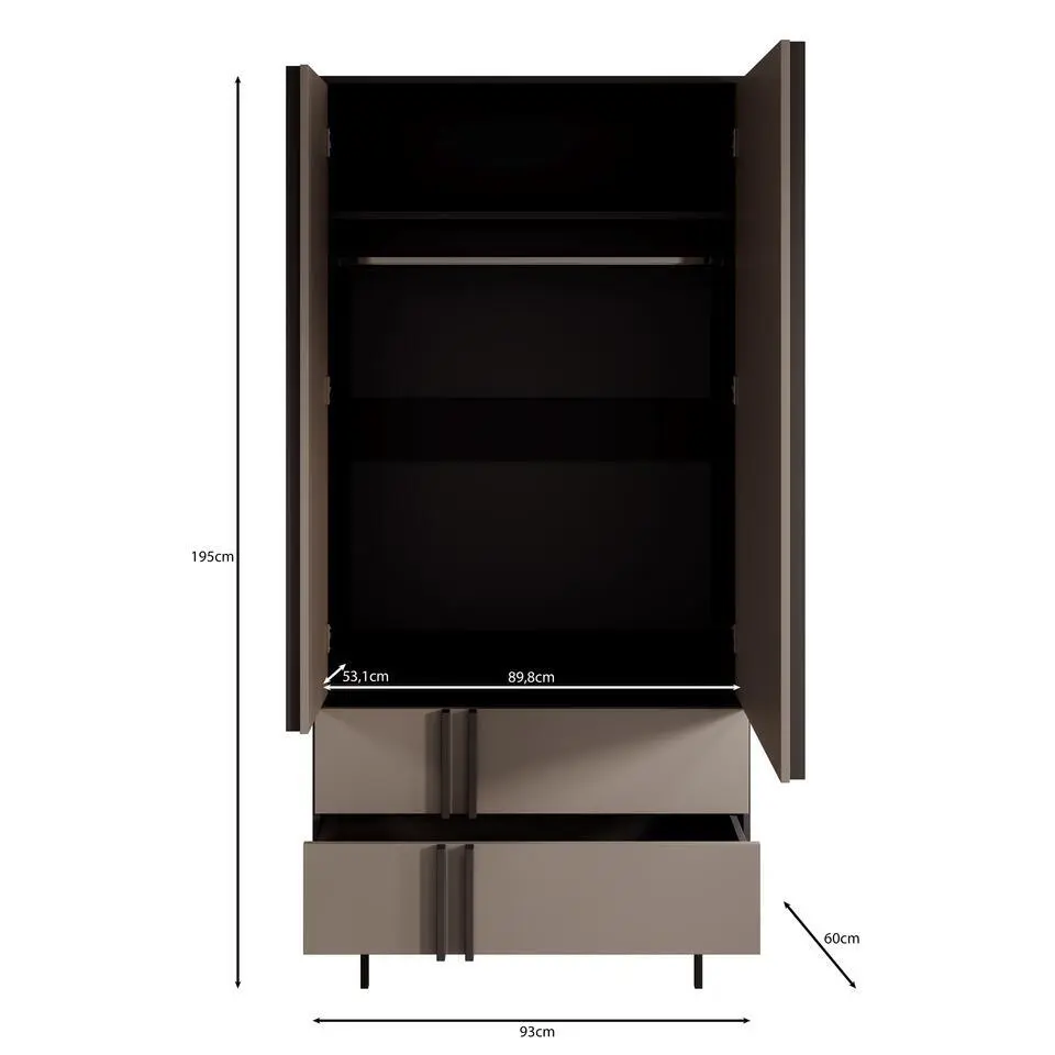 Meubella - Antigo - Kledingkast 2 deurs - Beige/Antraciet - 93x60x195 cm