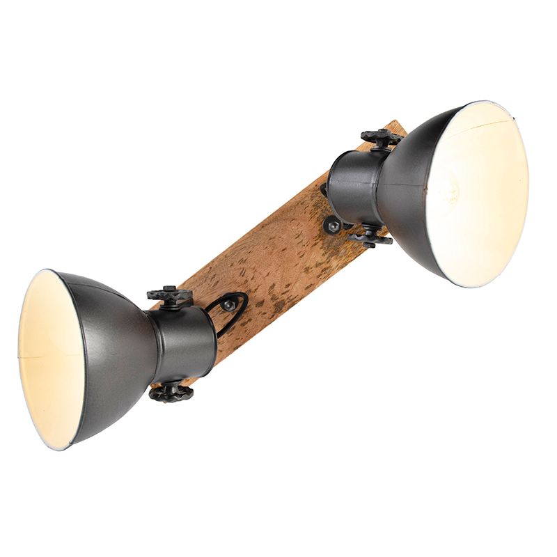 Industriële spot donkergrijs met mango hout 2-lichts - Mangoes