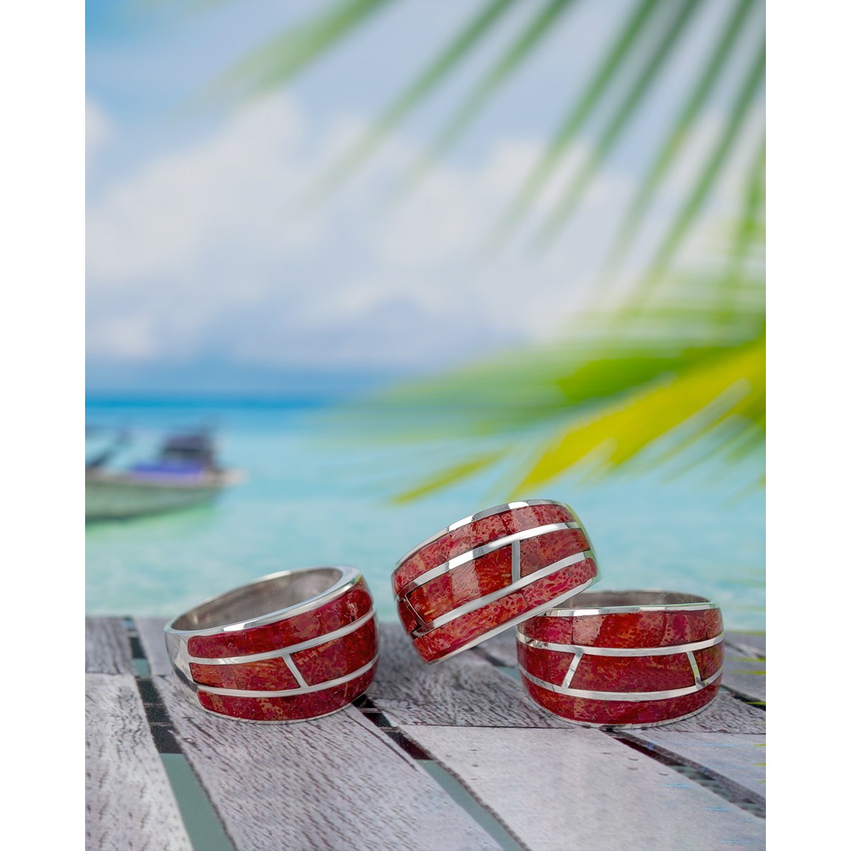 Bague Corail Strié en Argent Massif - Cadeau Fête des Mères ou Anniversaire | Aden