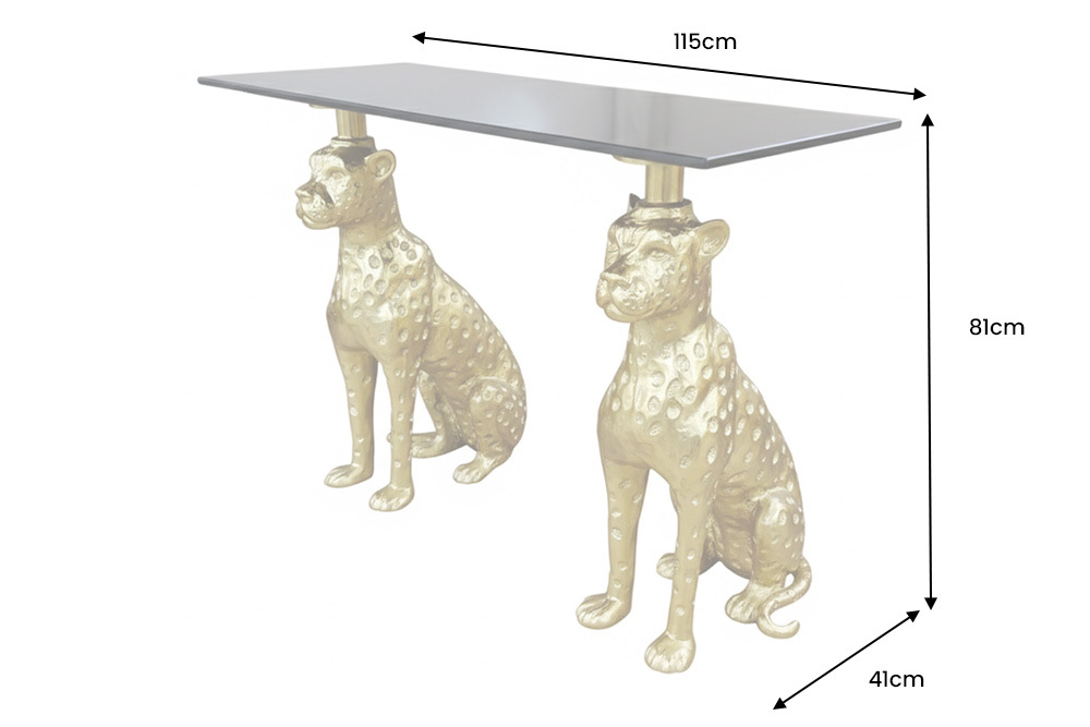 Freistehender Konsolentisch PANTHER 115cm gold Metall mit Marmor-Platte handmade