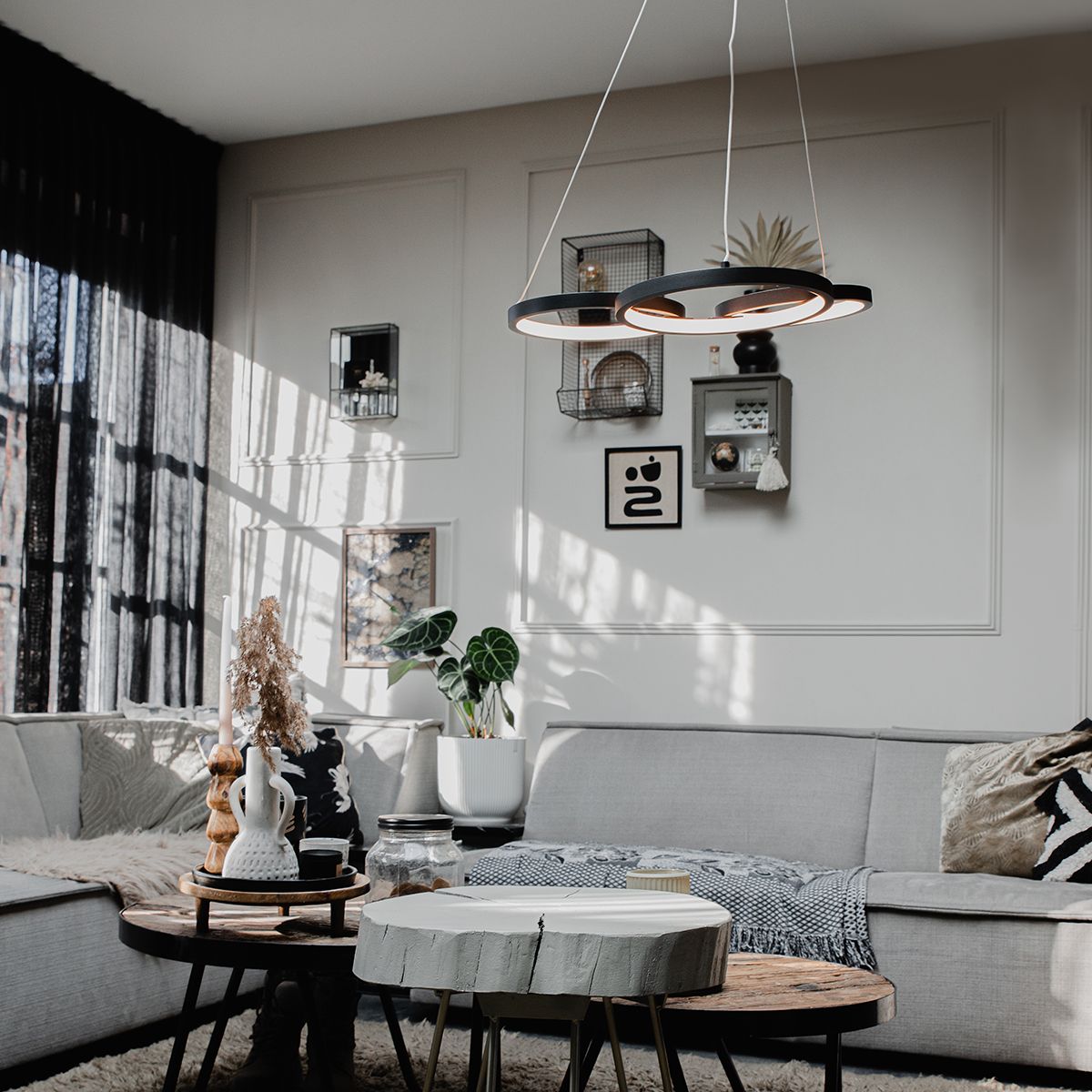 Hanglamp zwart incl. LED 3-staps dimbaar 3-lichts - Rondas