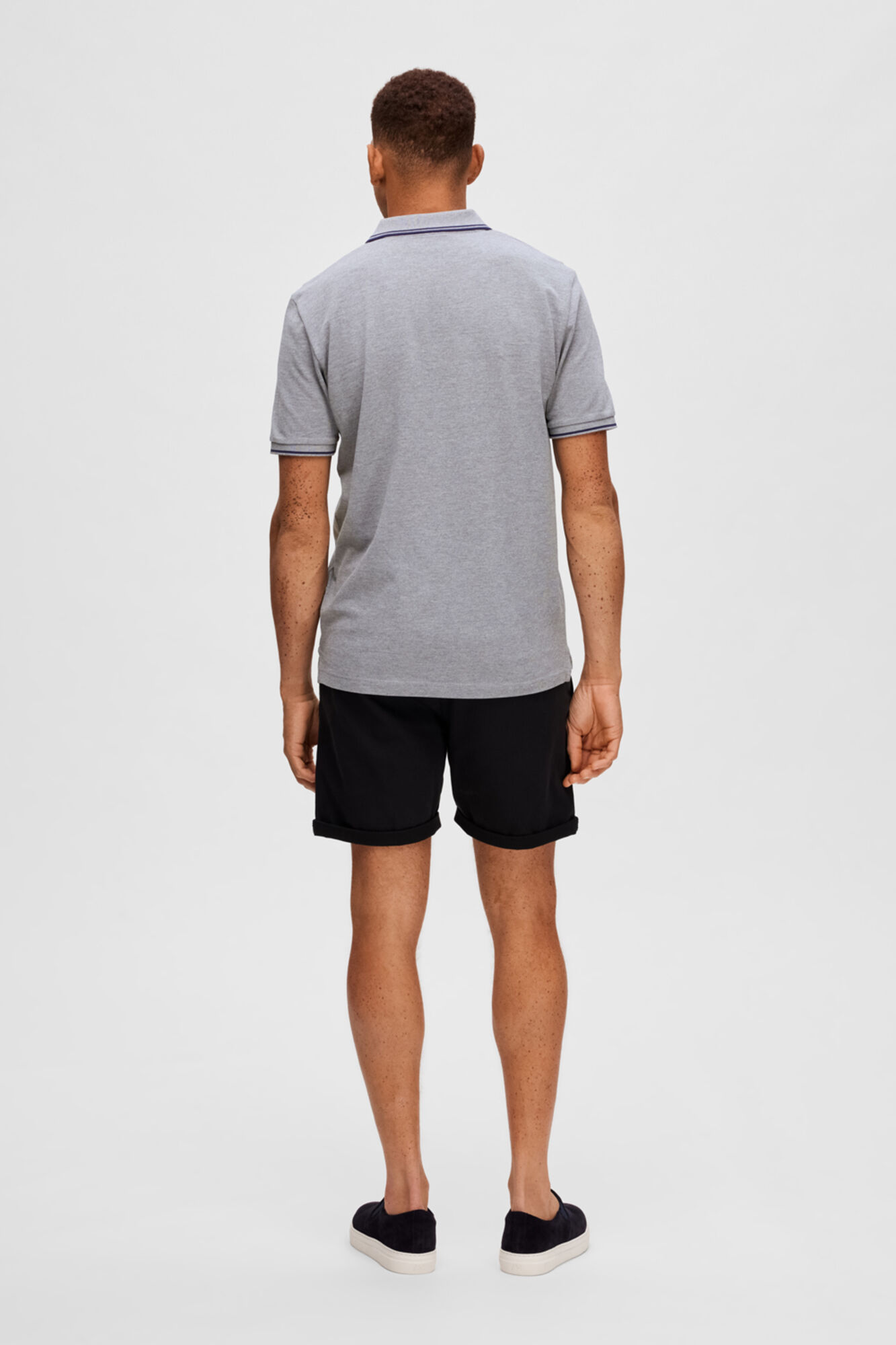 Camisa polo 100% algodão orgânico com logotipo bordado - Cinza
