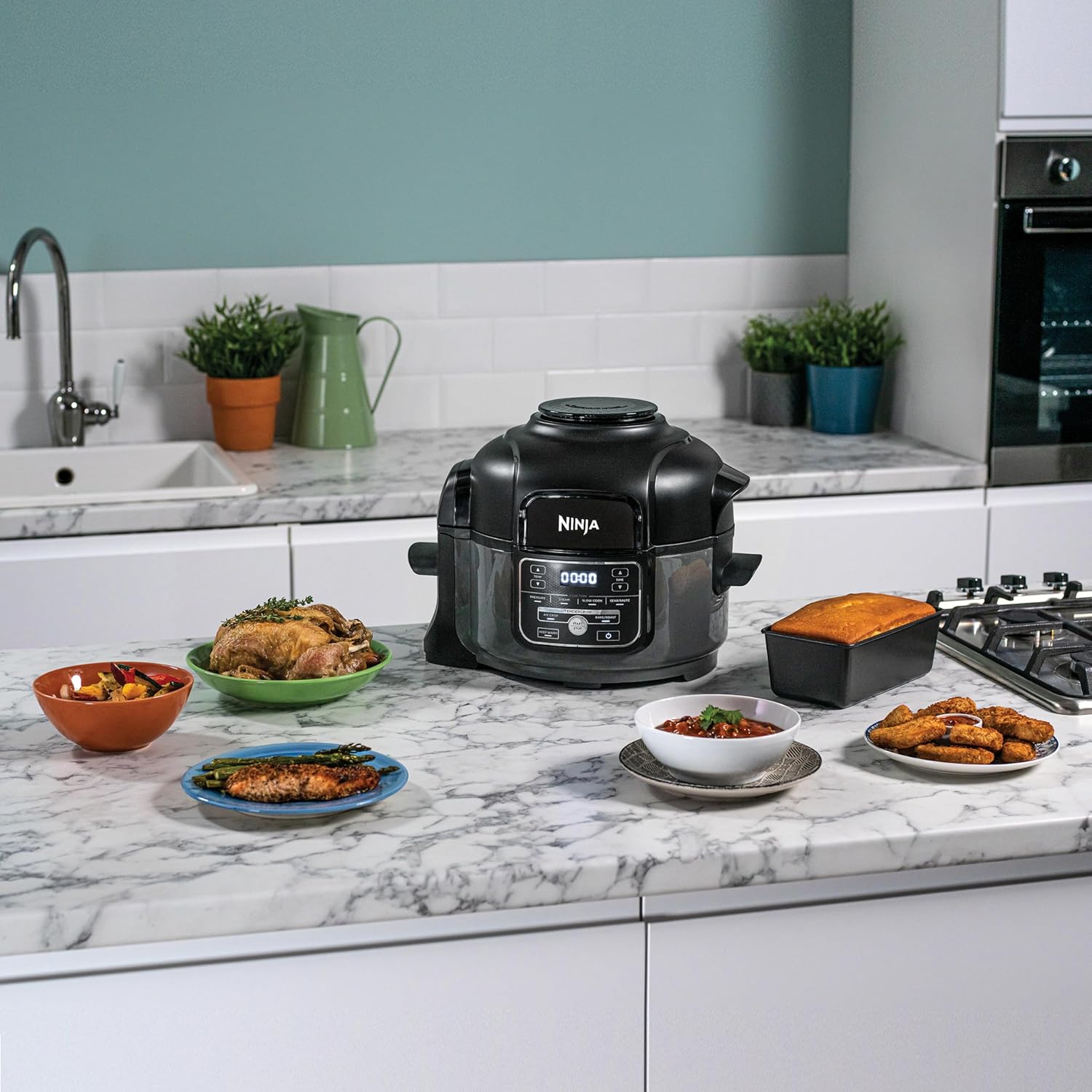 Ninja Foodi MINI Multikocher, 4,7L, 6-in-1 Multicooker, Pressure Cooker Schnellkochtopf, Airfryer Heißluftfritteuse, Slow Cooker Langsamkochen, 1460W, Grau/Schwarz OP100EU