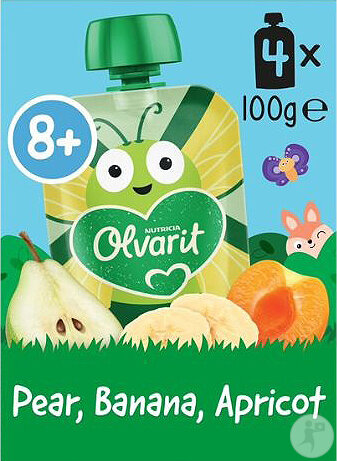 Olvarit Gourde 8m+ Abricot/Poire/Banane 4x100g