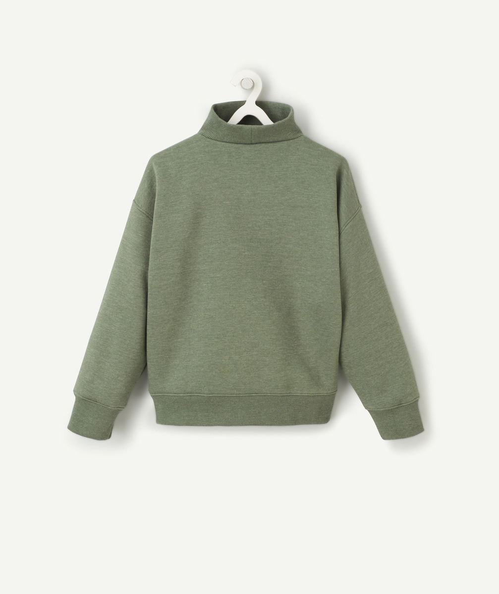 SWEAT GARÇON EN FIBRES RECYCLÉES VERT AVEC COL MONTANT