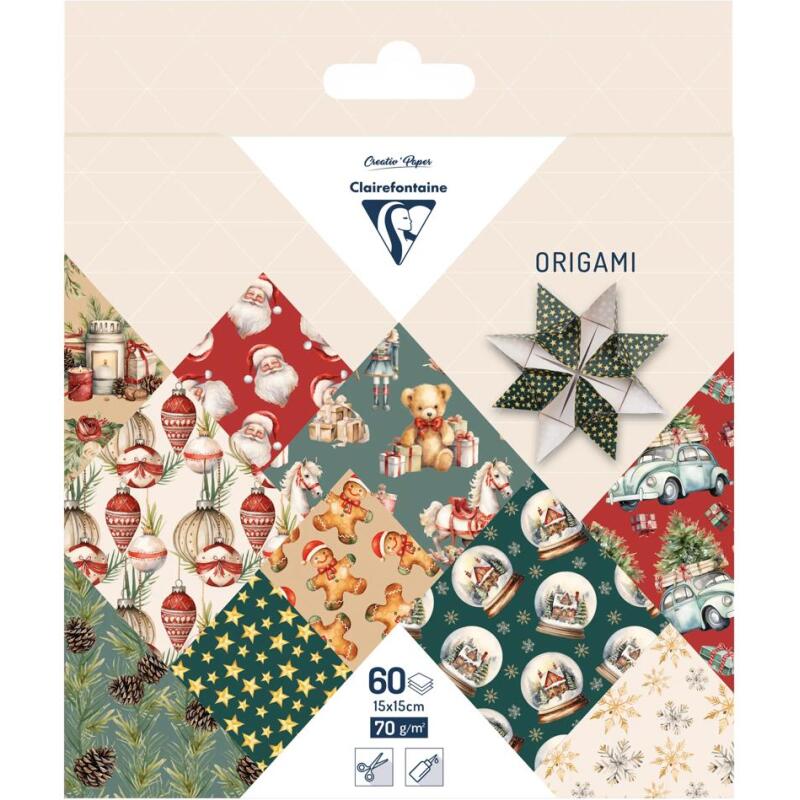ORIGAMI, Pochette de 60 feuilles 70g/m2 au format 15x15cm - Souvenirs de Noël - Multicolore