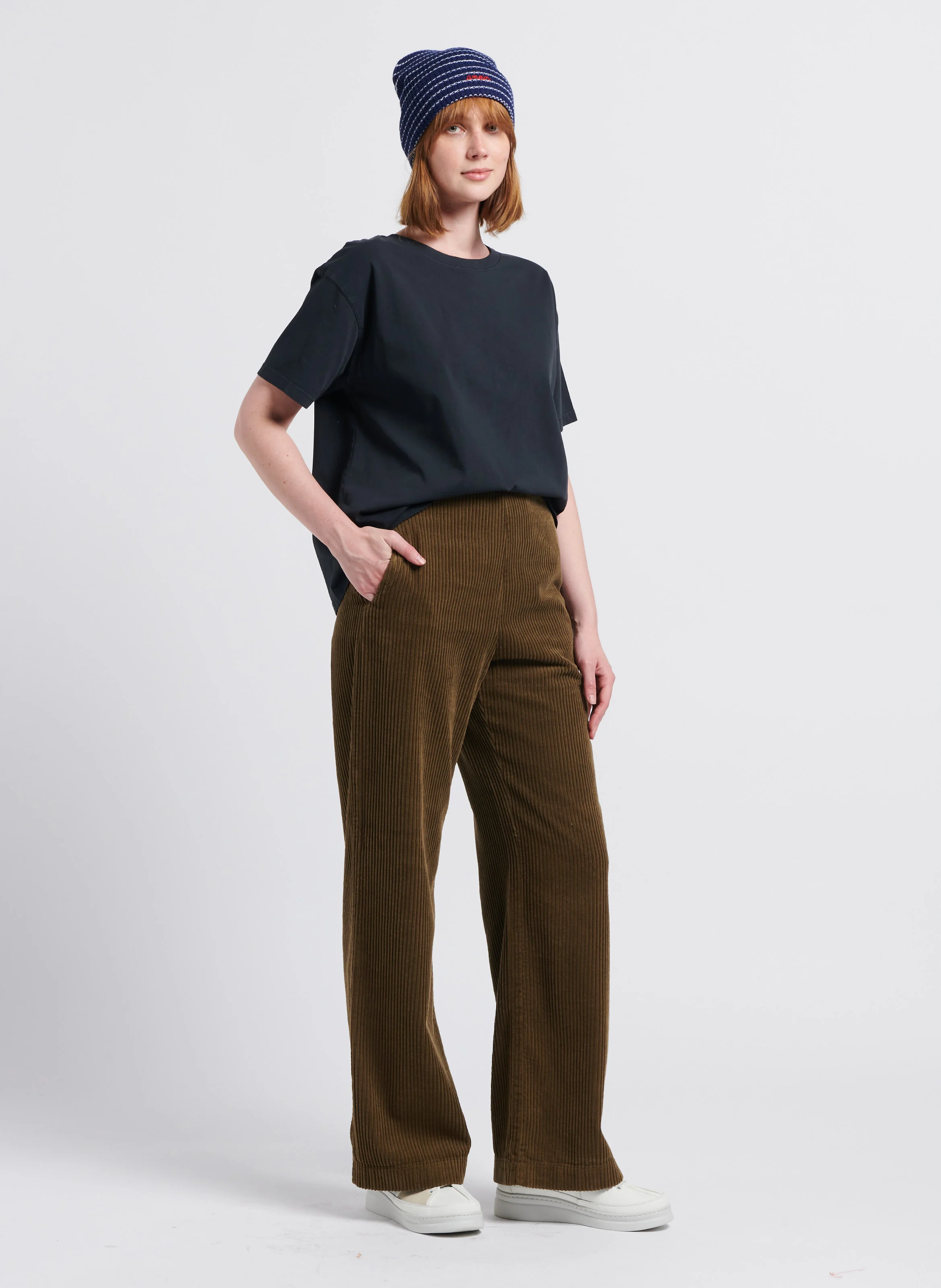 DAVIS - Pantalon en velours côtelé en coton| Vert