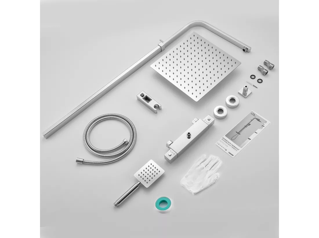 AURALUM MAX Colonne DoucheThermostatique 2 Fonctions Ensemble Douche Thermostat,Tête douche 12 pouces,Système Douche,Hauteur Réglable 96-130cm,Chromé