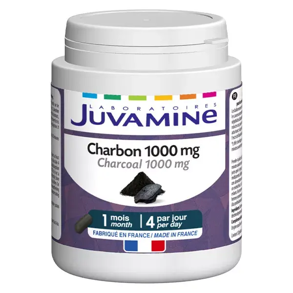 JUVAMINE CHARCOAL 1000 mg - Suprimento para 1 mês - 120 cápsulas