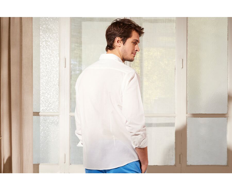 Chemise coton lin blanche unie - SILBERT