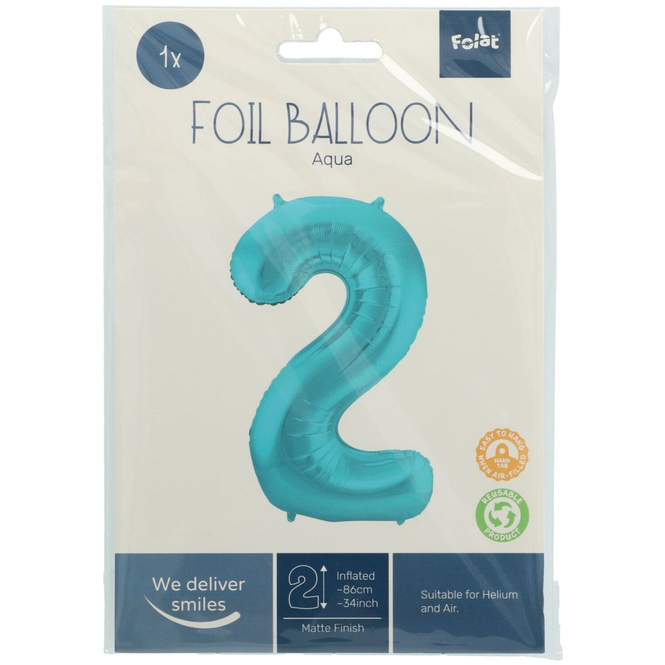 Folienballon - 2 - metall matt pastell aqua blau - ca. 86 cm lang