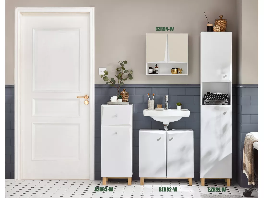 Armoire À Linge, Corbeille À Linge Avec 1 Tiroir Et 1 Panier À Linge Amovible, Blanc, BZr93-w