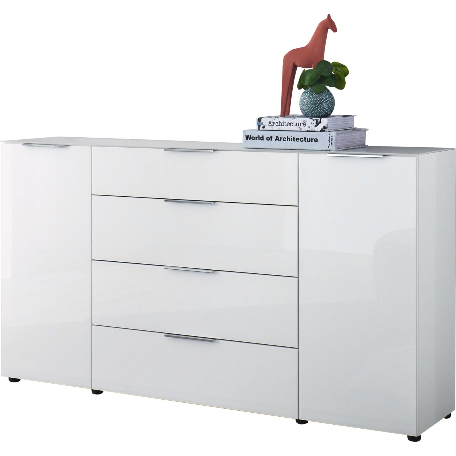 Sideboard Santo, Spanplatte Glas weiss, 180 x 99 x 40 cm