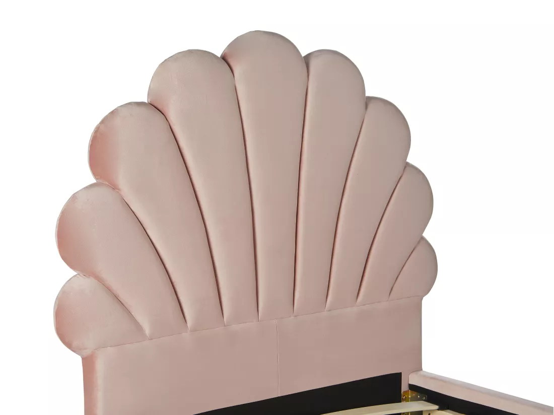Lit coquillage 90 x 190 cm - Velours - Rose + Matelas - MOANA