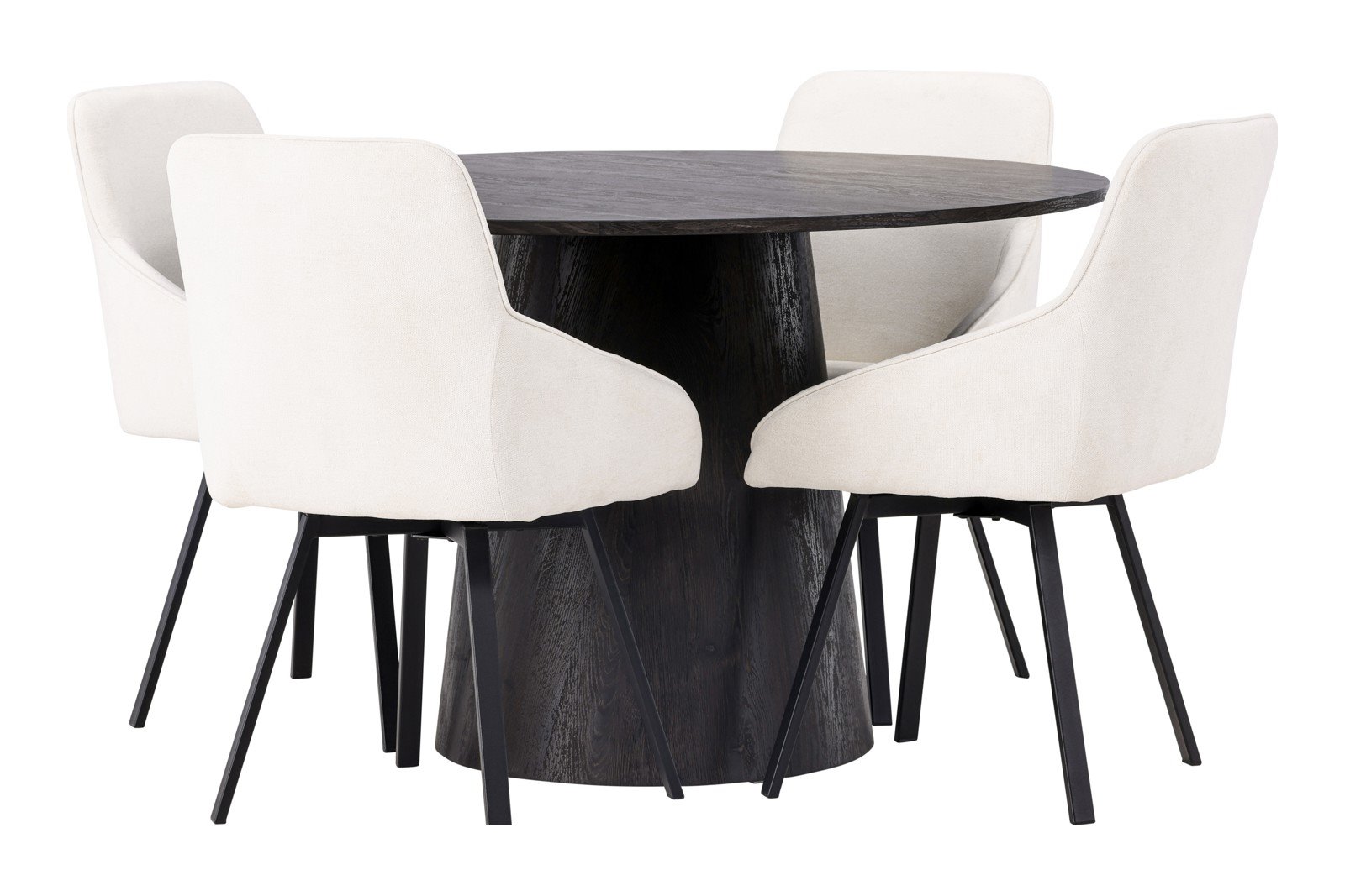 Lanzo og Rosie Spisegruppe Lanzo rundt spisebord ø120cm i mocca med 4 stk. Rosie spisestoler i Beige og sorte ben.