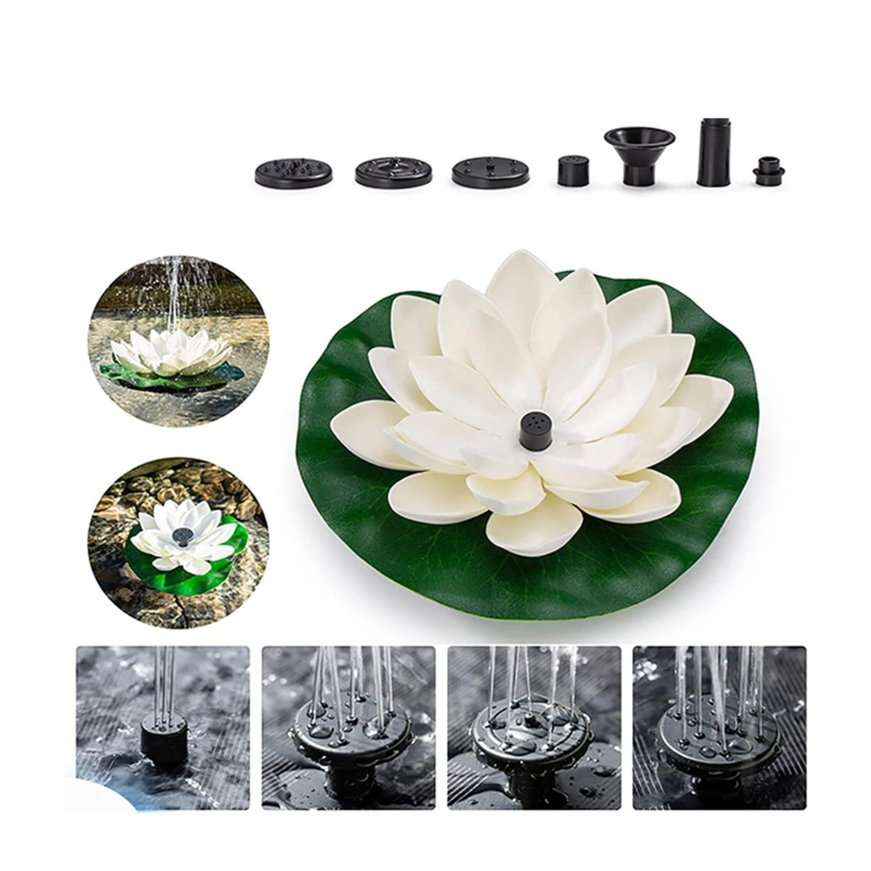 (Ø17.5cm) Schwimmende Solar Seerose Springbrunnen Deko Gartenteich Fontäne - Weiss