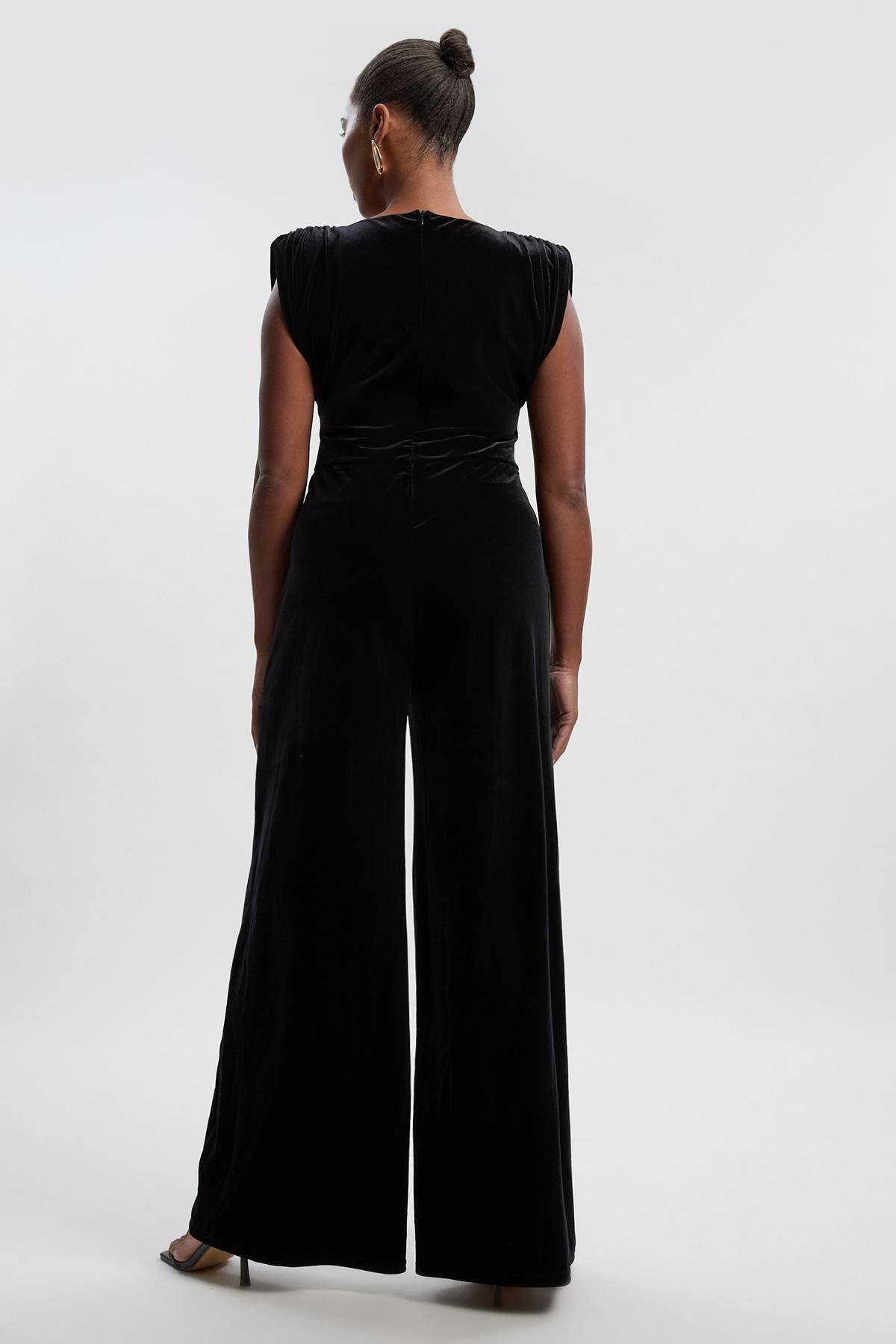 KarenMillen Combinaison Grande Taille en Velours Stretch à Épaulettes Marquées