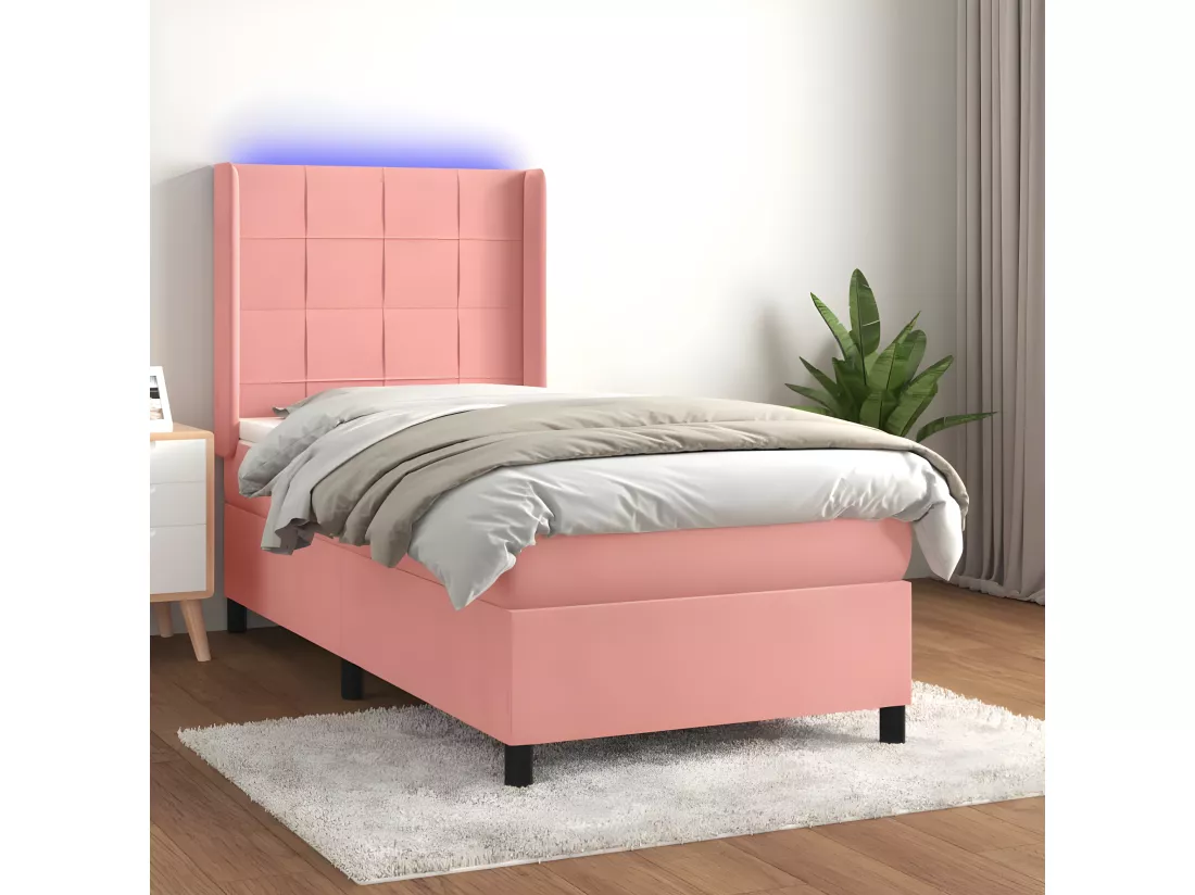 Sommier tapissier avec matelas et LED Rose 90x190 cm Velours