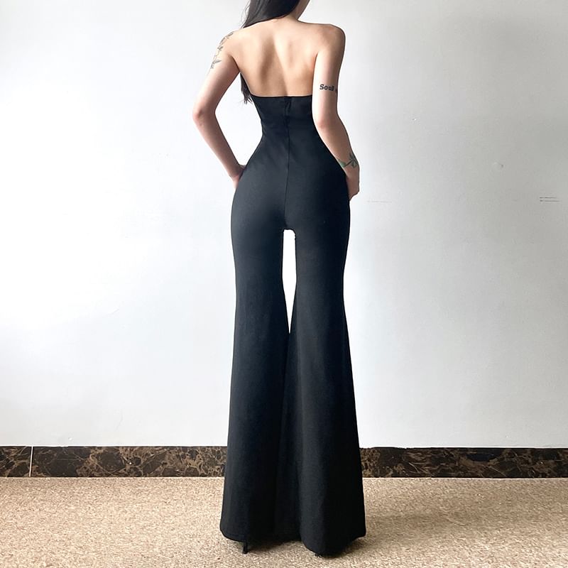 Honey River - Strapless effen uitlopende jumpsuit