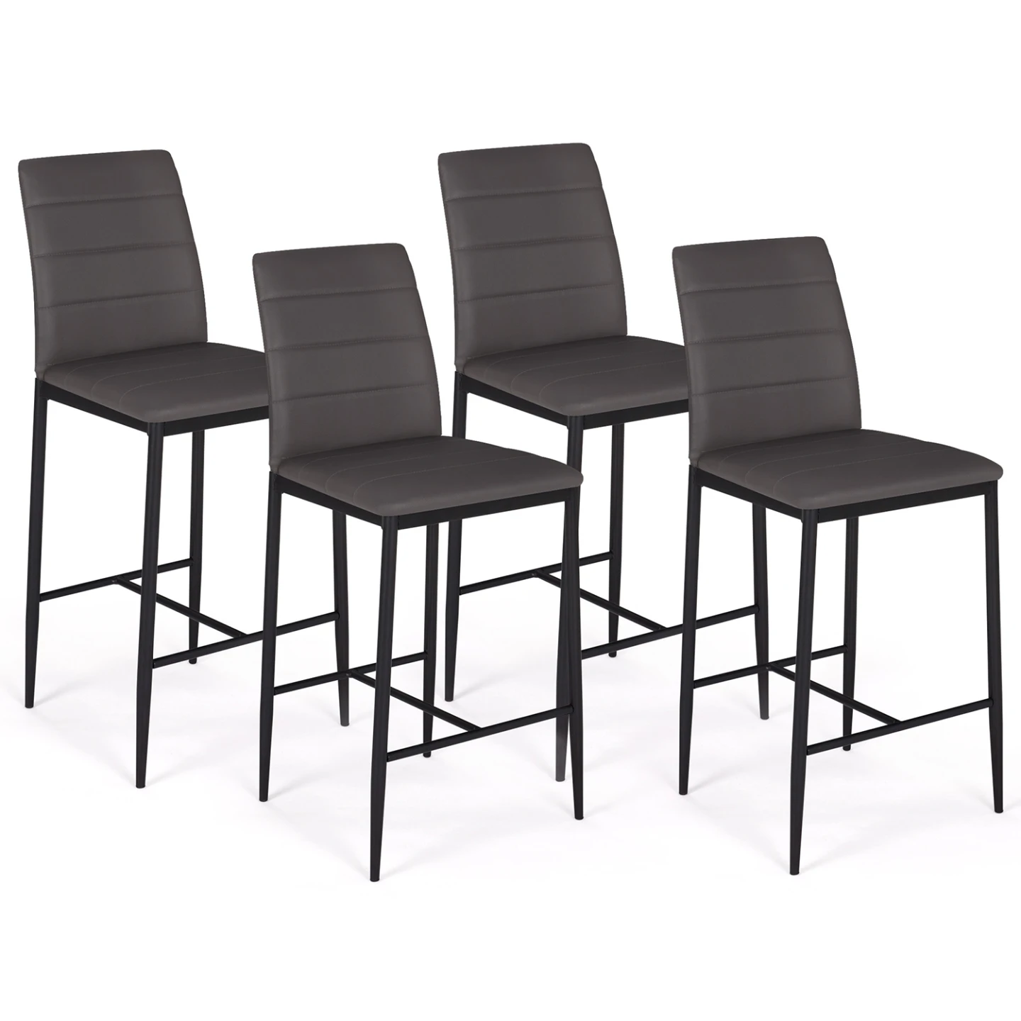 Lot de 4 tabourets ROMANE en PVC gris design contemporain chaises de bar rembourrées