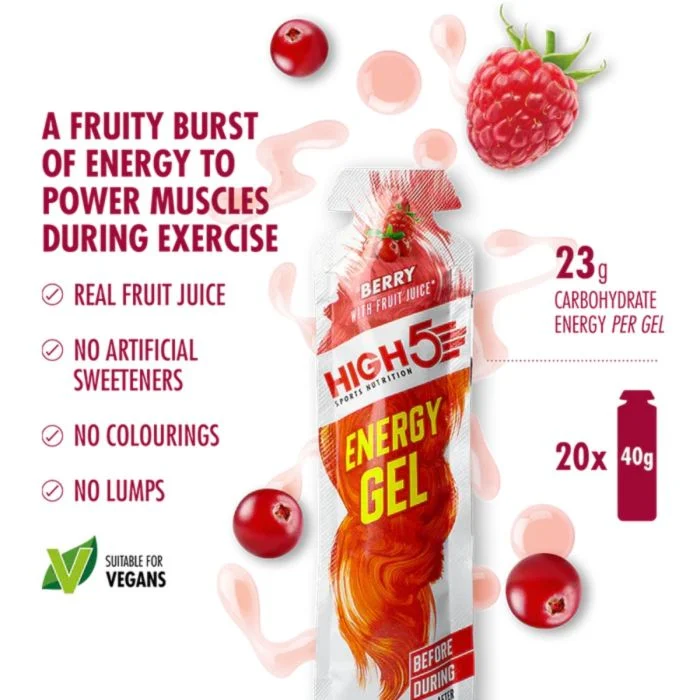 High5 Unisex Energi-gels Energy Gel Berry - Box 20x40g Hvid