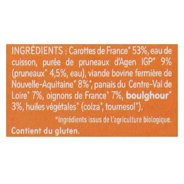 Babybio Repas Midi Pot Carotte Pruneau Boeuf +8m Bio 2 x 200g