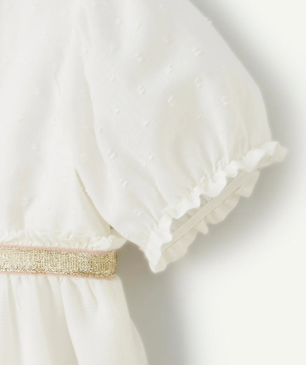 ROBE MANCHES COURTES BÉBÉ FILLE BLANCHE AVEC TULLE
