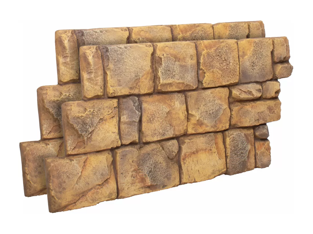 Bodiam - Lot de 2 panneaux muraux décoratifs 3D 150x75x11 cm effet pierre naturelle en PU Brown