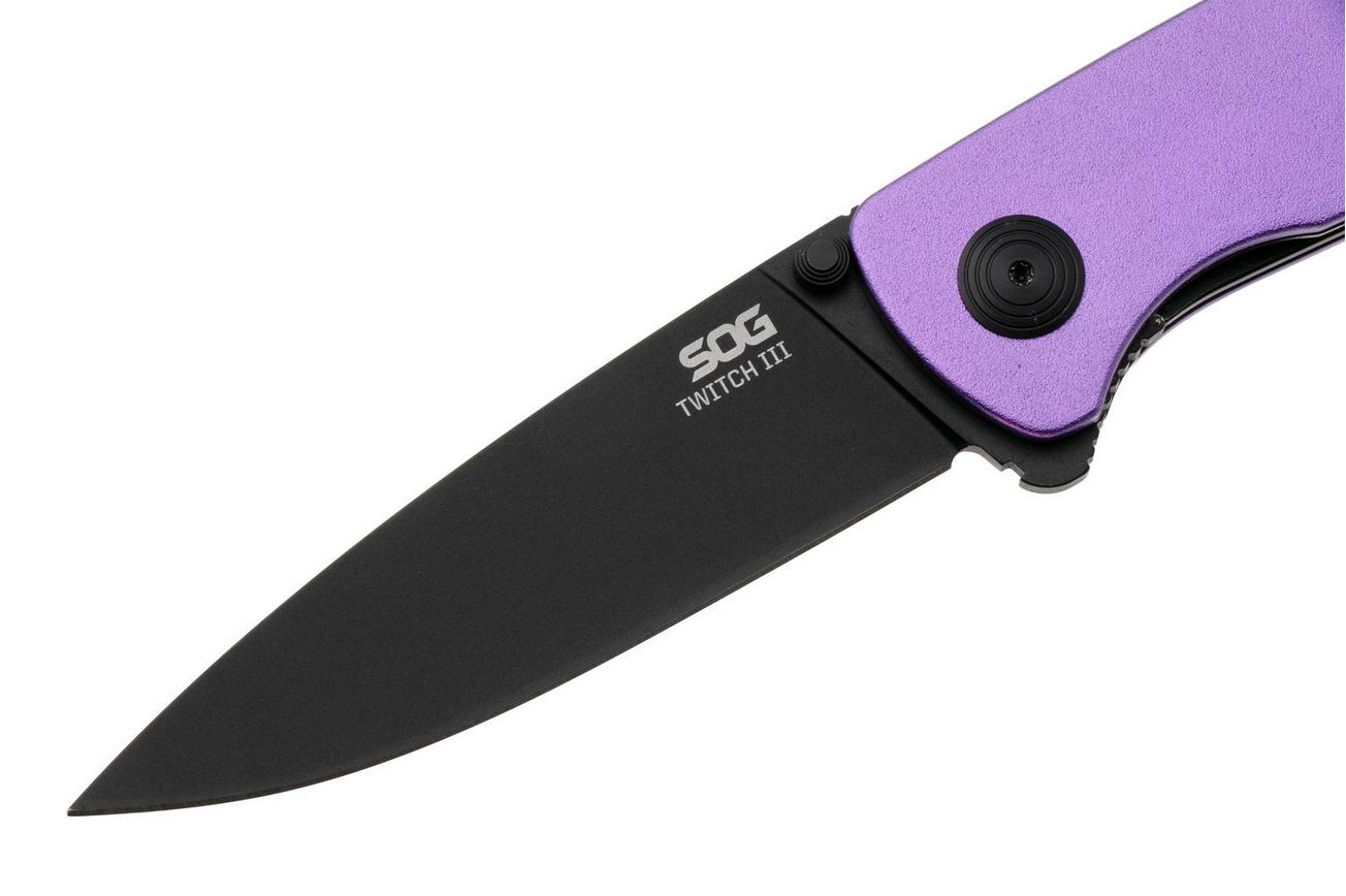 SOG Twitch III 11-15-06-43, Black 154CM, Purple Aluminum, Black Hardware zakmes