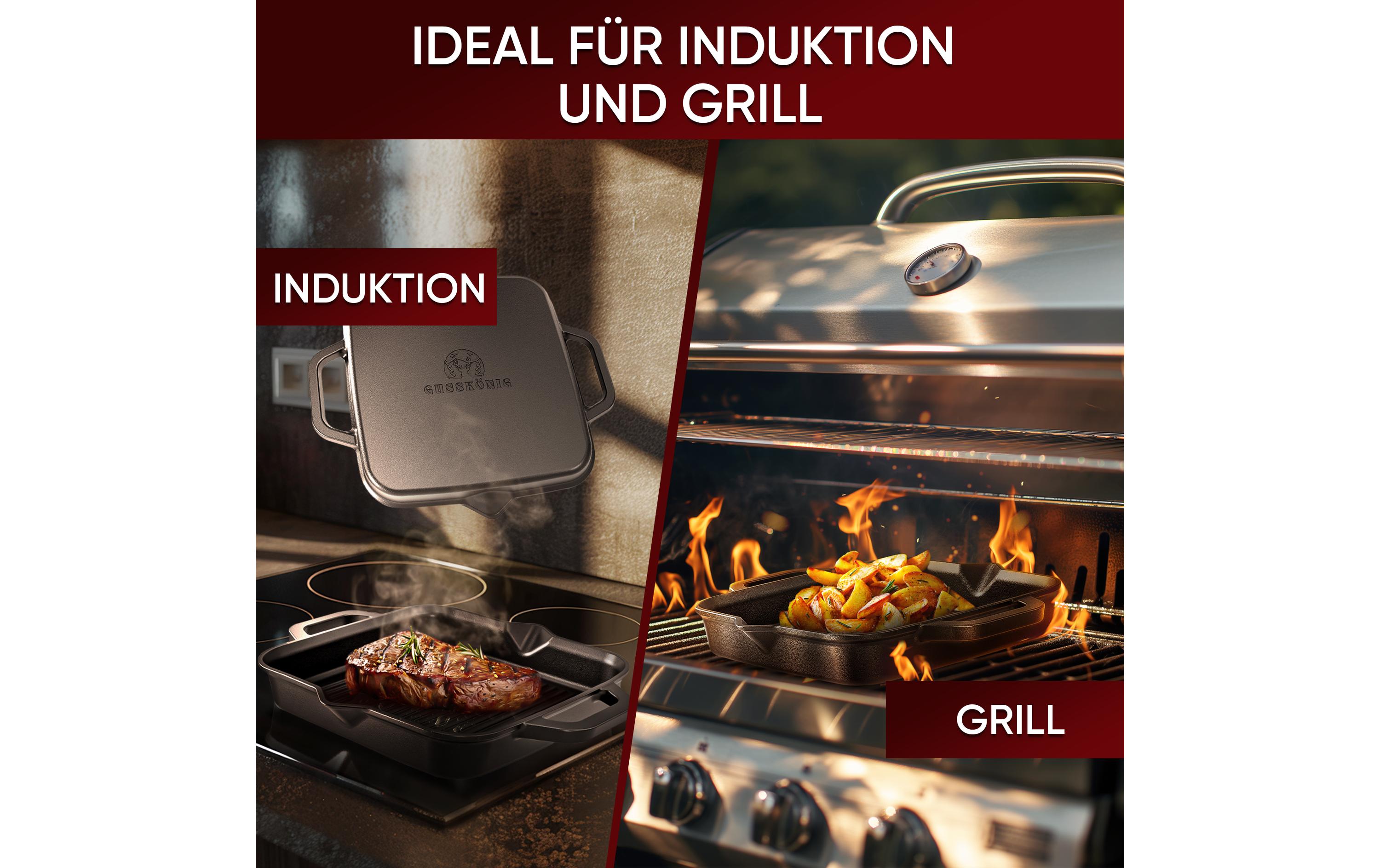 Grillpfanne 26 cm mit RingreinigerGusseisen Grillpfanne mit Ringreiniger