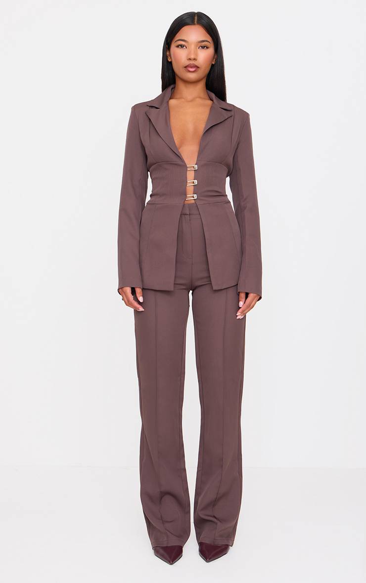 Chocolat Ensemble Coordonné Blazer Ajusté À Dos Lacé