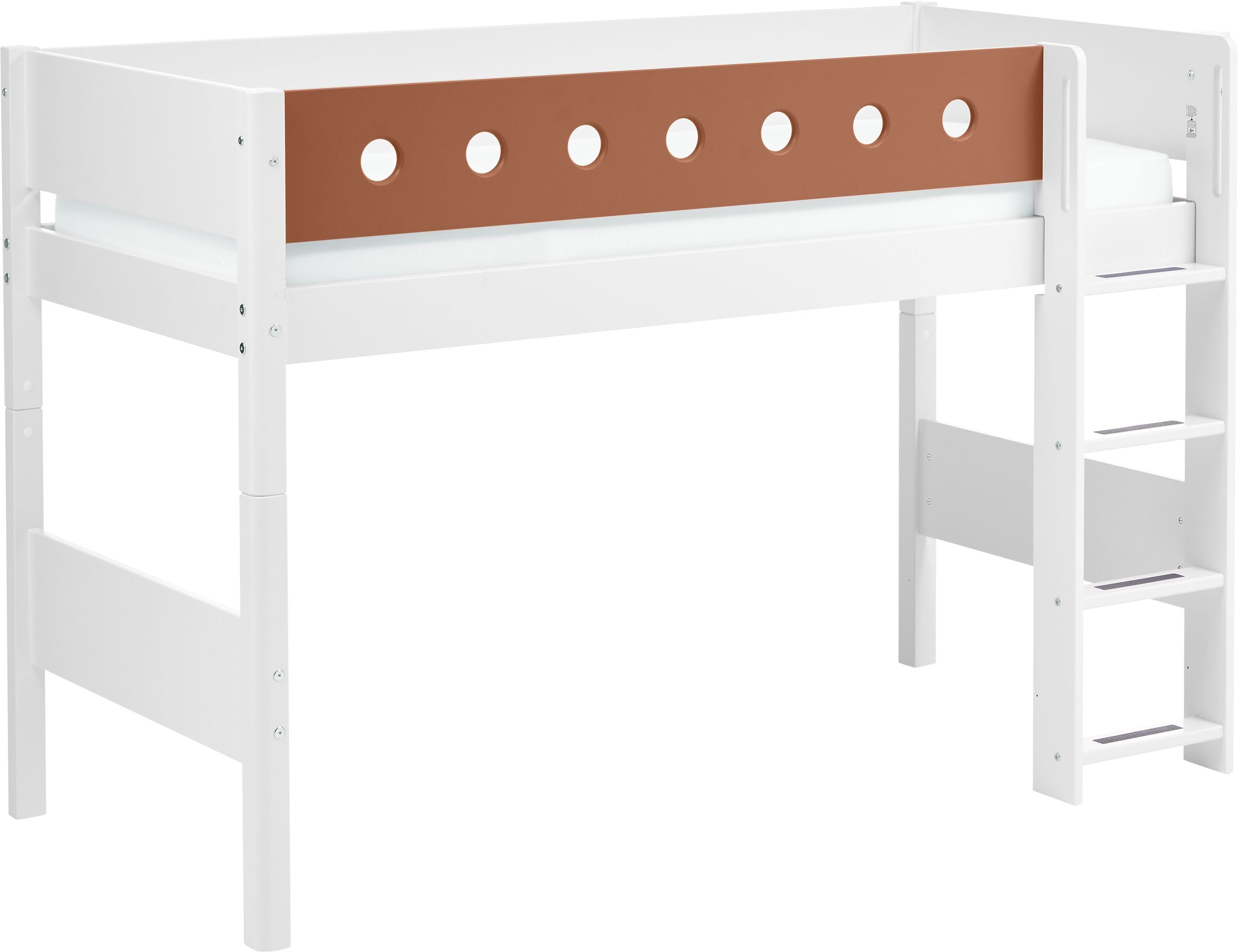 Flexa WHITE Mittelhochbett - Rost / B: 110.0 cm x T: 210.0 cm x H: 143.0 cm