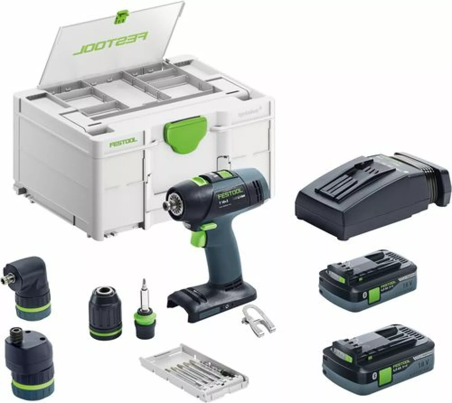 Festool T 18 3 HPC 4,0 I-Set 18V Li-Ion accu schroefboormachine set (2x 4,0Ah) incl. boorkoppen in systainer - 50Nm