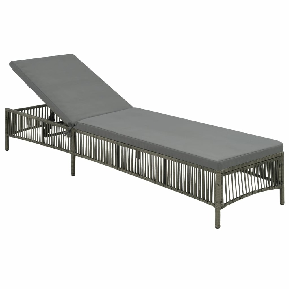 Transat chaise longue bain de soleil lit de jardin terrasse meuble d'extérieur avec coussin résine tressée gris