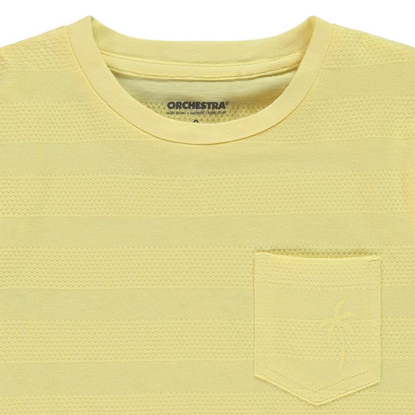 T-shirt manches courtes uni effet bandes texturées pour garçon - Jaune